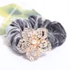 Korean fashion flowers crystal cloth velvet elastic hairband ornaments solid hair pony tails holder headdress