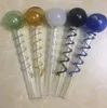Glaspfeife Glashandtabakpfeife mit farbiger Spiralölbrennerpfeife Glasbong kleine tragbare Wasserpfeifen 14 cm Kugel 30 mm