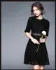 Little Black Full Lace Prom Dress Vestido de noche corto con mangas A Line Vestidos Festa en oferta