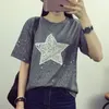 Hela 6xl Plus Size Women T Shirt 2017 Summer Shiny Star Sequin Design Tops Kort ärm Loose Casual Cotton Femme Shirts Blu4792113