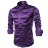 Entier-nouveau hommes Chemise à manches longues Chemise Homme 2016 Design de mode violet hommes Chemise en soie Slim smoking robe chemises Camisa Soci199l