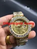 高級43mmゴールドビッグダイヤモンドメカニカルマン腕時計（赤、緑、ホワイト、ブルー、ゴールド）ダイヤル高品質自動ステンレススチールメンズウォッチ（箱付き）