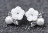 Стерлингового серебра 925 Циркон цветок оболочки жемчужные серьги выбор серьги красивая леди