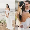 Sexy Flowy Bohemian Wedding Dresses Spaghetti Off The Shoulder Lace Flounce Neckline A-line Empire Chiffon Beach Maternity Bridal Gowns