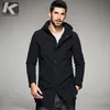 Wholesale- KUEGOU 2017 Spring Mens Casual Trench Black Hooded Long Coats  Clothing Man's Slim Overcoat Male Windbreaker Plus Size 81