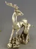 Chinois Folk Argent de Bon Augure Sculpture Animal Deux cerfs Statue