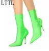 Runway Puntschoen Fluorescerende Groen Stretch Dames Enkellaarzen Sexy Stiletto Elastische Booties Hoge Hakken Schoenen Vrouw