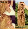 # 27 Kolor Human Hair Extensions Brazylijski Kinky Curly 8 "-30" Blonde Włosy Wiązki