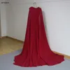 Мусульманское вечернее платье из Саудовской Аравии с длинным мысом Вино Красное шифоновое вечернее платье Оболочки знаменитости Вечерние платья Кафтан
