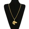 Nouveau collier Hip Hop couleur longue durée en acier inoxydable plaqué or jaune 18 carats collier pendentif tête de cheval pour hommes femmes NL-460