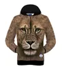 Varm Försäljning Vinter Höst Ny 3D Animal Hamster Lion Grå katt Leopard Headset Wolf Tryckt Mäns Långärmad Bomull Zip Up Hoodies Sweatshirt