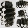 100 Human hair wavy pony tail hairpiece wet wavy ponytail wraps clip in natural women hair extension 120g