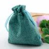 50 -stcs linnen stof trekkoord zakken snoep sieraden geschenk zakjes jute cadeau jute tassen 7x9cm / 10x14cm / 13x18cm (turquoise kleur)