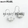 Sterling Silver Earring Findings Flower Charm White Shell Zircon Ear Hooks Coils Fishhooks Earring Pearl Mount 5 Pairs