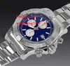 남성 48mm 시계 아름다운 파란색 다이얼 스테인리스 스틸 팔찌 A13370 LVK Quartzl 크로노 그래프 작업 남성 시계 손목 시계