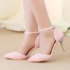 Women Summer Sandals Pointed Toe Rhinestone Pearl Wedding Party Shoes Gorgeous Bridal Shoes with Ankle Straps White Red and Pink268a