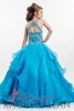 2019 Meninas Glitz Pageant Dresses vestido de baile Jewel Cristal Flor Meninas Vestidos de casamento azul Piso baratos Comprimento Custom Made