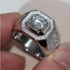 New Design Jewelry Men Solitaire 8mm Stone 5A Zircon Birthstone 10KT White Gold Filled Wedding Ring Engagement Band Size 8-13