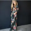 New Fashion Women Casual Dress Loose Confortable Long Sleeved Floral Print Maxi Dresses Plus Size Free Shipping