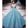 Prachtige Applique Zuhair-Murad Avondjurk Charmant Lichtblauw Off Shoulder Organza Red Carpet Dress Prachtige speciale gelegenheid Formele DRES