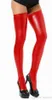 Röd/svart ultra elastisk läderlim sexig elastisk strumpor sexig underkläder faux läder lår höjder sexiga latexstrumpor pu strumpor