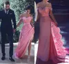 2017エレガントなピンクの長い花嫁介添えドレスオフ肩の上のアップリケのゲストドレスバックジッパースイープ列車熱い販売カスタムパーティーガウン