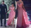 2017 Eleganckie Różowe Długie Suknie Druhna Off Ramię z Koronką Aplika Gościnne Dresses Powrót Zipper Sweep Pociąg Gorąca Sprzedaż Niestandardowe Suknie Party