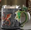 3d Dragon Festival Mug Resin Roestvrij staal vliegdraak drink Mok Spine Tankard Medieval Royal Vintage Coffee Birthday Gift