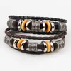 Mulheres Meninas Pulseira Masculina Do Punk Contas De Couro Encantos Pulseira Hip-hop Multilayer Trançado Envoltório Pulseira de Tecido Pulseira Para Homens Jóias Casuais