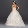 2019 Strapless Ruffled Skirt Wedding Dress Organza Zipper Back Appliques Bodice Sweep Train Custom Made Bridal Gowns CWG568