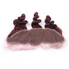 Virgin Indian Borgoña Borgo humano Tejes con 13x4 Lace Frontal Loose Wave #99J Wine Red oreja roja a la oreja Cierre frontal con 3 Bundles