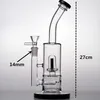 Black glass bongs water pipes smoking recycler oil rigs bowl beaker quartz bange bubbler ash catcher triple honeycomb perc 14mm tall 27cm