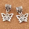 Open Bloem Papilio Butterfly Big Hole Kralen 100 stks / partij Antiek Zilver Fit Europese Charme Armbanden Sieraden DIY B1108 15x30mm