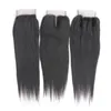 Partihandel 10st / Lot 3 Part Virgin Lace Stänger Brasilianska Human Hair 1B 130% 4 * 4 tum Remy Straight Swiss Lace Top Stänger Gratis Shedding