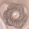 1.8 Inch Vintage Style Rhodium Silver Plated Clear Crystal Rhinstone and Single Pearl Decorated Flower Brooch Wedding Party Decor Accessory