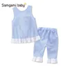 été filles tenues couleur pure mignon bébé fille 2 pièces ensemble de vêtements enfants INS infantile enfant en bas âge enfant fille costume grille débardeurs + short pantalon