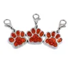 50pcs HC3581 Bling monicel cat dogbear paw prints with rodating rowster clasp dangle charms chain keyyrings bag bag made3401379