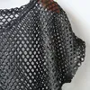 Haut en maille Sexy pour femmes et filles, t-shirt ajouré à manches courtes, vêtements de danse, Harajuku, chemises en dentelle au Crochet noir et blanc