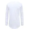 Tendências masculinas camisetas super longline manga longa camiseta hip hop arco com bainha curva lado zip tops tee185r
