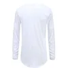 Trends Men T shirts Super Longline Long Sleeve TShirt Hip Hop Arc With Curve Hem Side Zip Tops tee185R