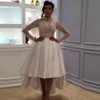 Saudi Arabian Wysoka Niska Suknia Balowa Suknia Ślubna Wysoka Neck Crystal Zroszony Sheer Koronki Długie Rękaw Suknie Ślubne Vestido de Noiva