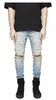 Free Shipping Men Hi-Street Slim Fit Ripped Jeans Mens Distressed Denim Joggers Knee Holes Washed Destroyed Jeans