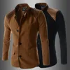 Wholesale- High Quality 2015 New Arrival Casual Slim Fit Stylish Patchwork Men's Mandarin Collar Blazer Jacket Suits Black/Brown Colors