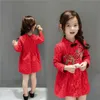 Estilo chinês vestido da menina do ano novo do bebê meninas roupas bonito bordado vermelho dress crianças floral princesa dress crianças clothing top quality