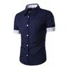 Partihandel-2016 Sommar New Men Shirts Casual Short Sleeve Solid tröja Bomull Twill Slim Fit Mens Dress Shirts Camisa Masculina