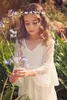 Bohemian Flower Girls Dresses with Long Sleeves and V Neck Ankle Length Fully Lace First Communion Dress for Little Girls Boho216s