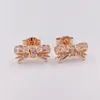 Stud Sparkling Bow Earrings Authentic 925 Sterling Silver Fits European Pandora Style Jewelry Rose Gold Plated Studs Andy Jewel 280555CZ