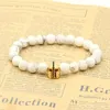 10pcs/lot 8mm Natural White Howlite Marble Stone Fashion Roman Warrior Helmet Micro Pave Black CZ Spartans Bracelets