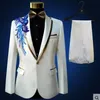 Blazer (giacca + pantaloni + papillon + cintura) abiti moda set sposo matrimonio ballo festa rosso nero blu costumi slim blazer fiore abito formale sho