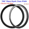 700C 50mm Głębokość 23mm Szerokość Pełny Carbon Road Bike Rigi Clincher UD Matowe Koła rowerowe Carbon Rim 445g-475g na sztukę